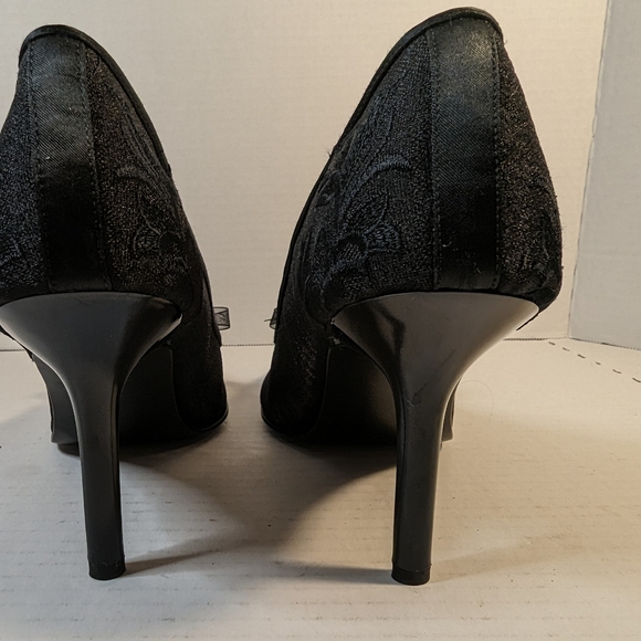 BEVERLY FELDMAN Black Mesh PUMP 3" HEELS SIZE 8.5  Bow Pointed Toes Vintage - Picture 7 of 14